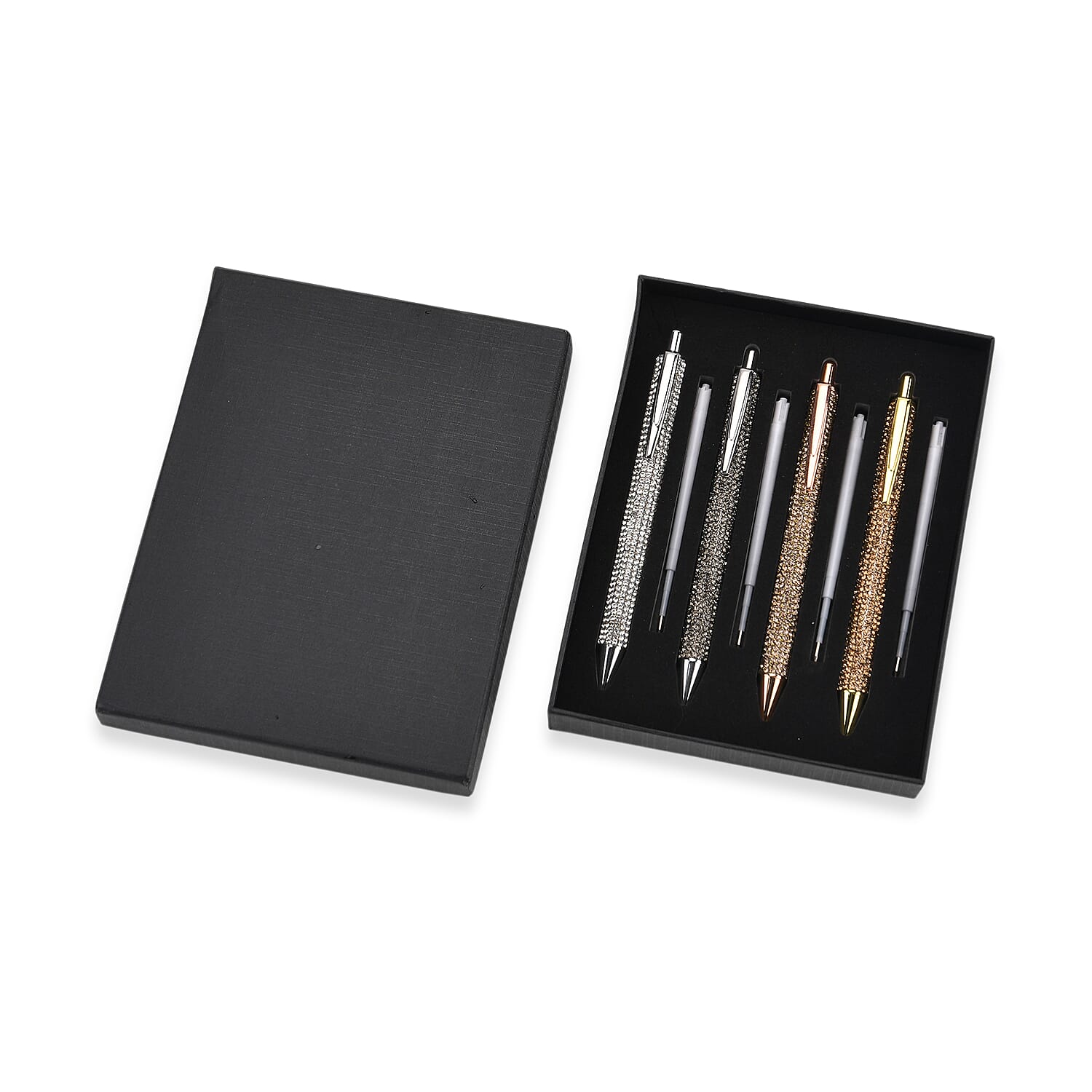 Livmore Set of 4 Silver, Gold, Gun and Rose Gold Color Crystal Pens with 4 Refills