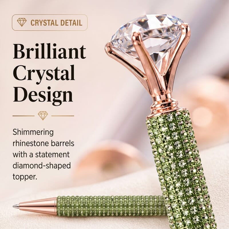 Livmore Set of 4 Silver, Purple, Green and Blue Color Crystal Pens with 4 Refills