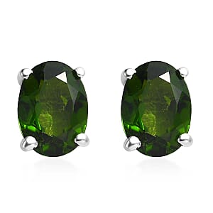 Chrome Diopside Solitaire Stud Earrings in Platinum Over Sterling Silver 1.65 ctw