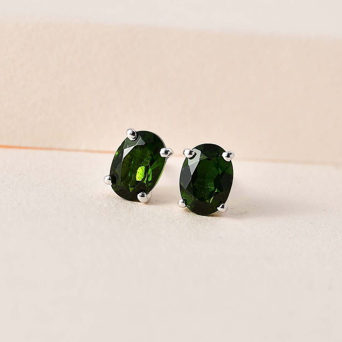 Chrome Diopside Solitaire Stud Earrings in Platinum Over Sterling Silver 1.65 ctw image number 1