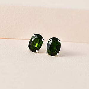 Chrome Diopside Solitaire Stud Earrings in Platinum Over Sterling Silver 1.65 ctw