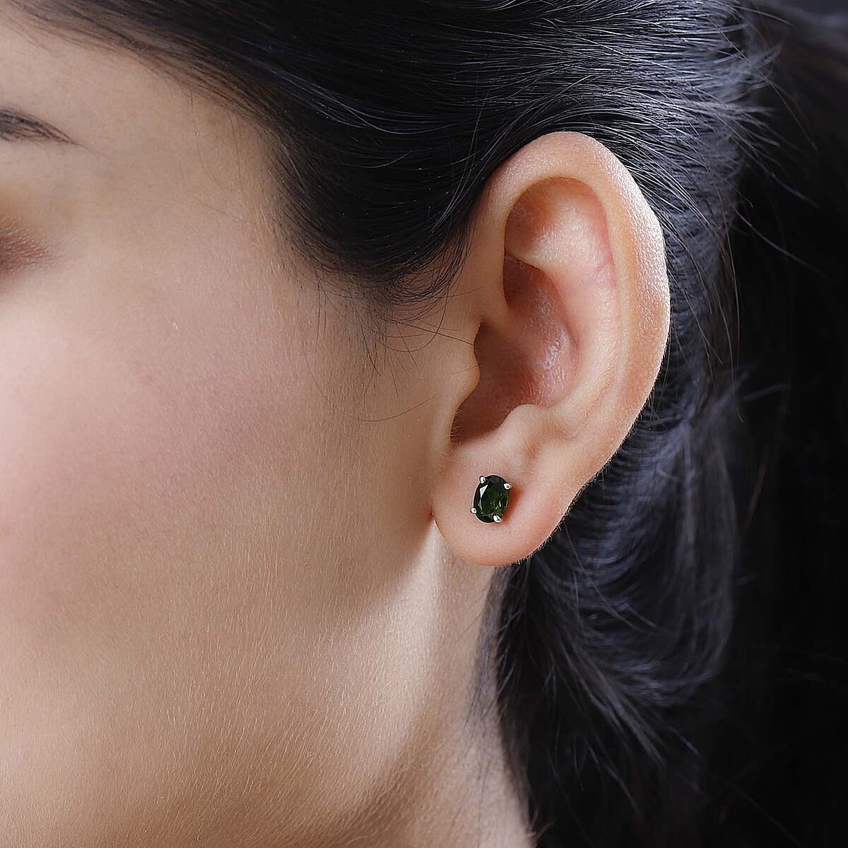 Chrome Diopside Solitaire Stud Earrings in Platinum Over Sterling Silver 1.65 ctw image number 2