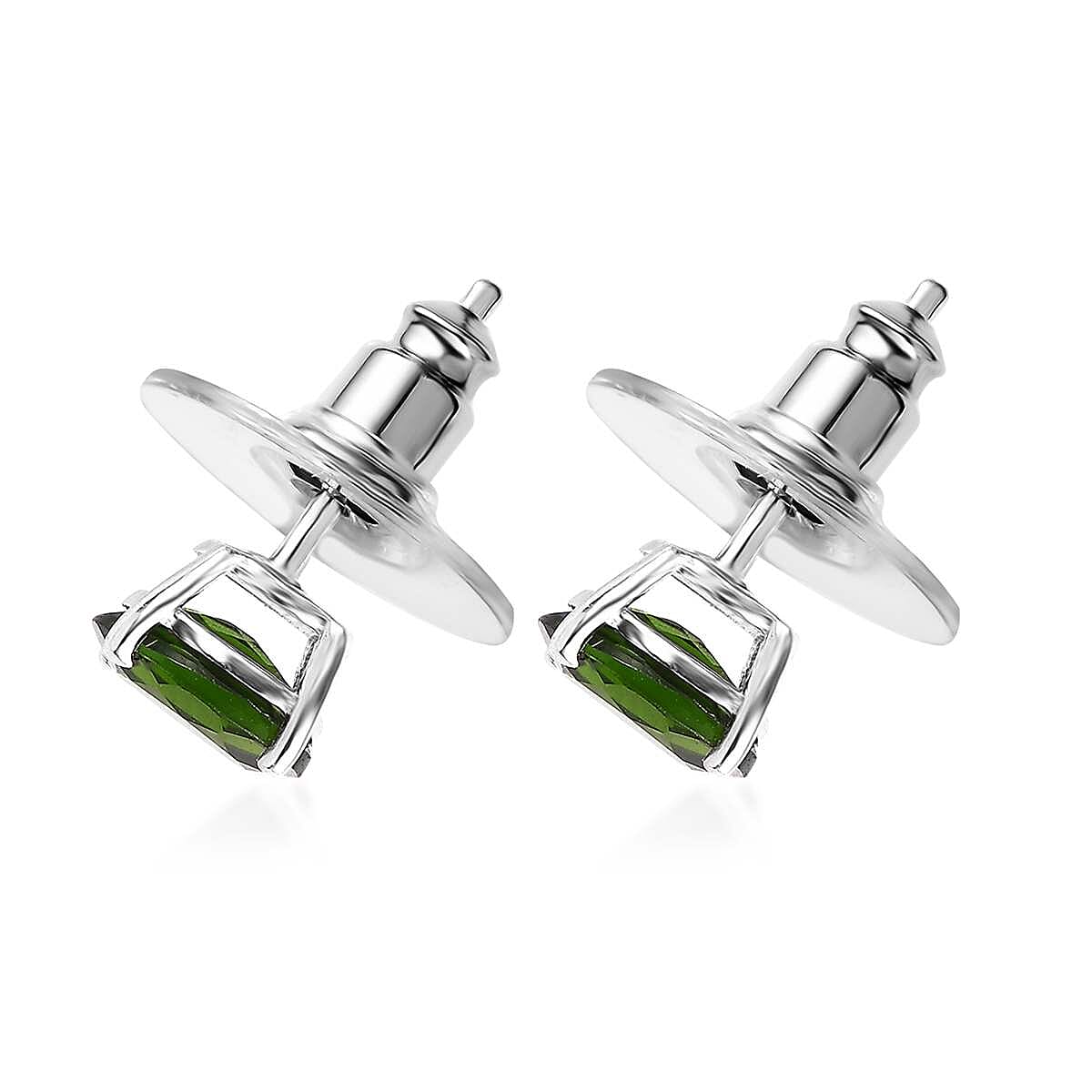 Chrome Diopside Solitaire Stud Earrings in Platinum Over Sterling Silver 1.65 ctw image number 3