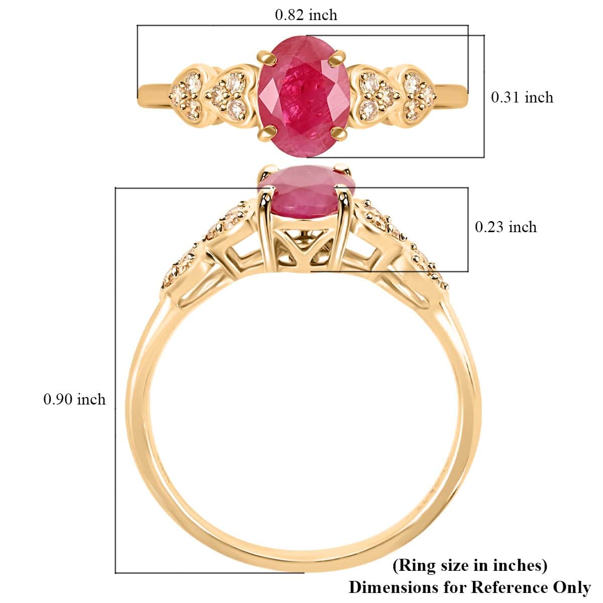 Certified & Appraised Luxoro 14K Yellow Gold AAA Mozambique Ruby and G-H I2 Diamond Ring 1.50 ctw (Del. In 7-10 Days) image number 4