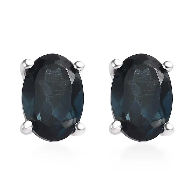 London Blue Topaz Solitaire Stud Earrings in Platinum Over Sterling Silver 1.85 ctw