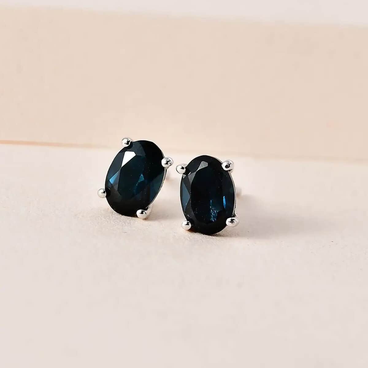 London Blue Topaz Solitaire Stud Earrings in Platinum Over Sterling Silver 1.85 ctw image number 1