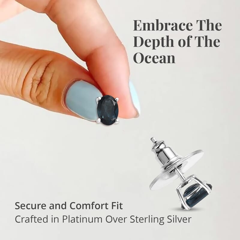 London Blue Topaz Solitaire Stud Earrings in Platinum Over Sterling Silver 1.85 ctw