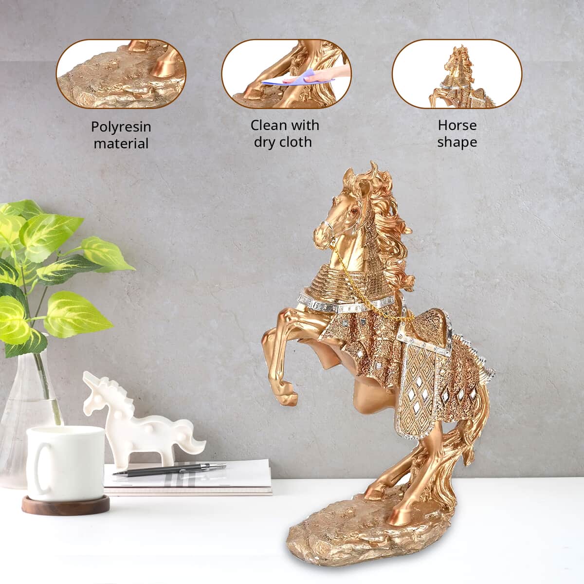 Polyresin Horse Statue Decoration - Bronze image number 2