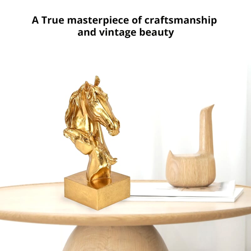 Polyresin Horse Head Statue Decoration - Gold