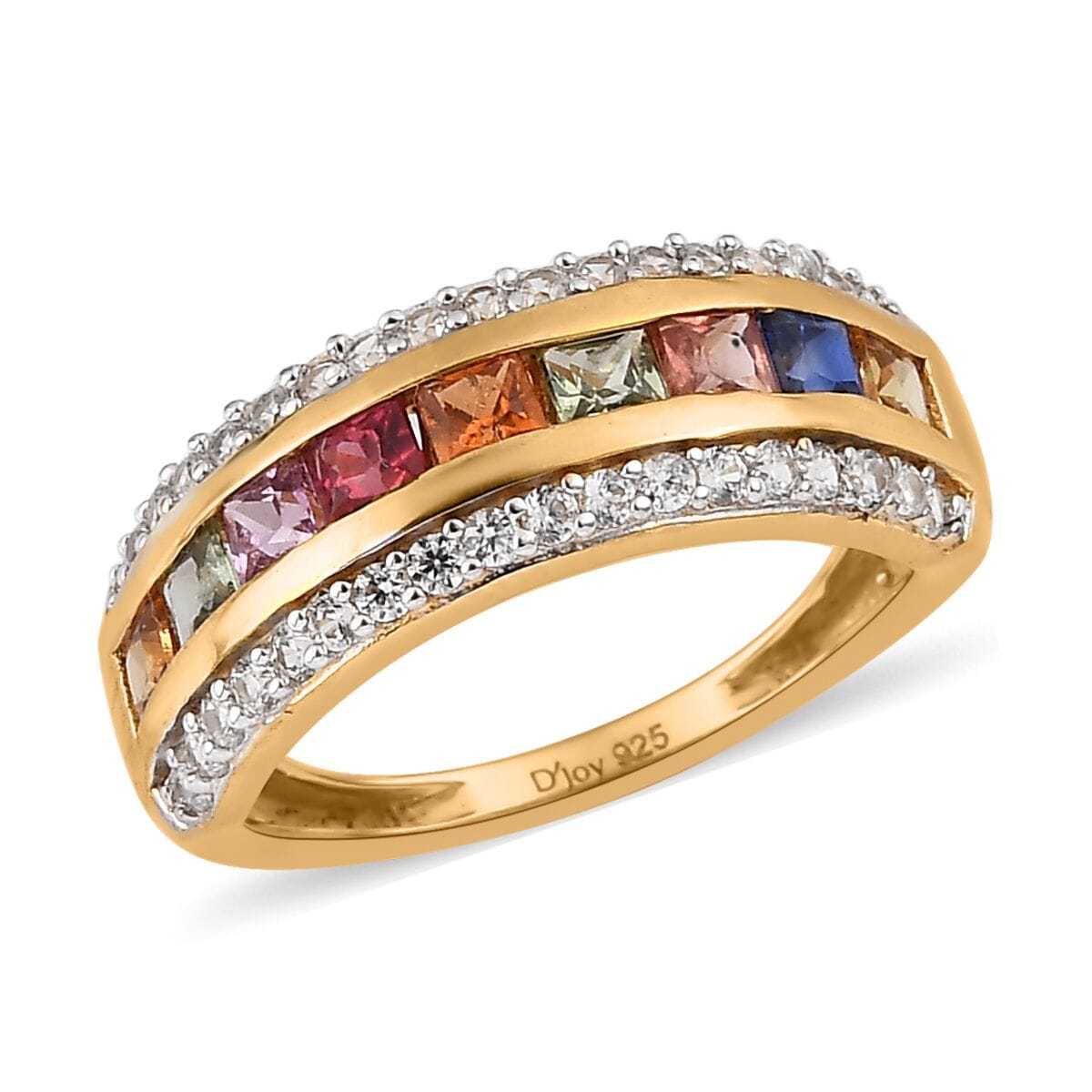 Premium Multi Sapphire and White Zircon Ring in Vermeil Yellow Gold Over Sterling Silver (Size 10.0) 1.70 ctw image number 0