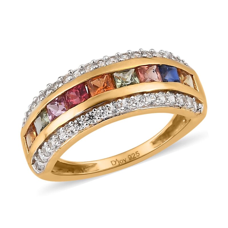 Premium Multi Sapphire and White Zircon Ring in Vermeil Yellow Gold Over Sterling Silver (Size 10.0) 1.70 ctw