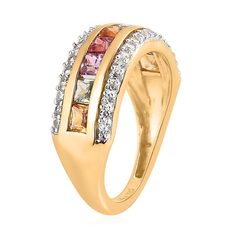 Premium Multi Sapphire and White Zircon Ring in Vermeil Yellow Gold Over Sterling Silver (Size 10.0) 1.70 ctw