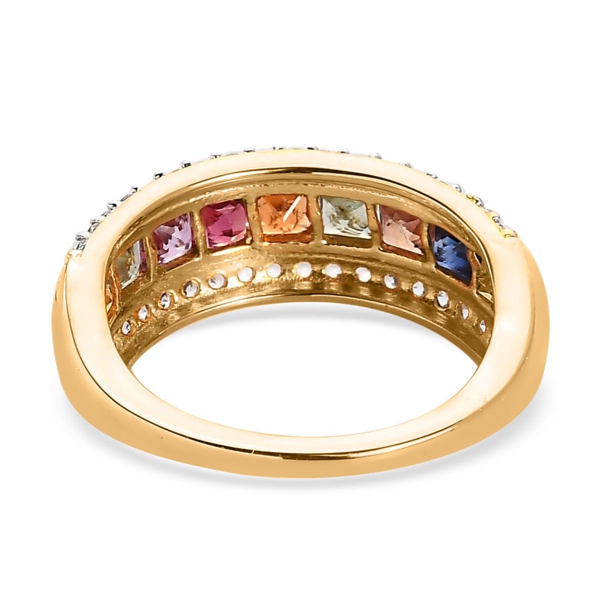 Premium Multi Sapphire and White Zircon Ring in Vermeil Yellow Gold Over Sterling Silver (Size 10.0) 1.70 ctw image number 4