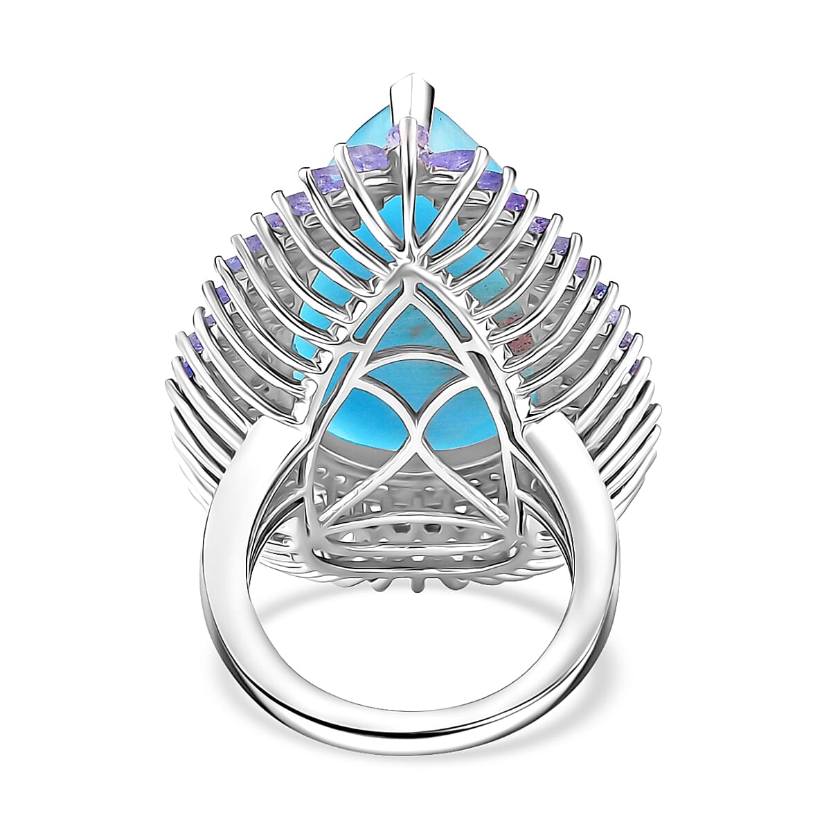 Larimar and Multi Gemstone Double Halo Ring in Platinum Over Sterling Silver (Size 10.0) 31.75 ctw