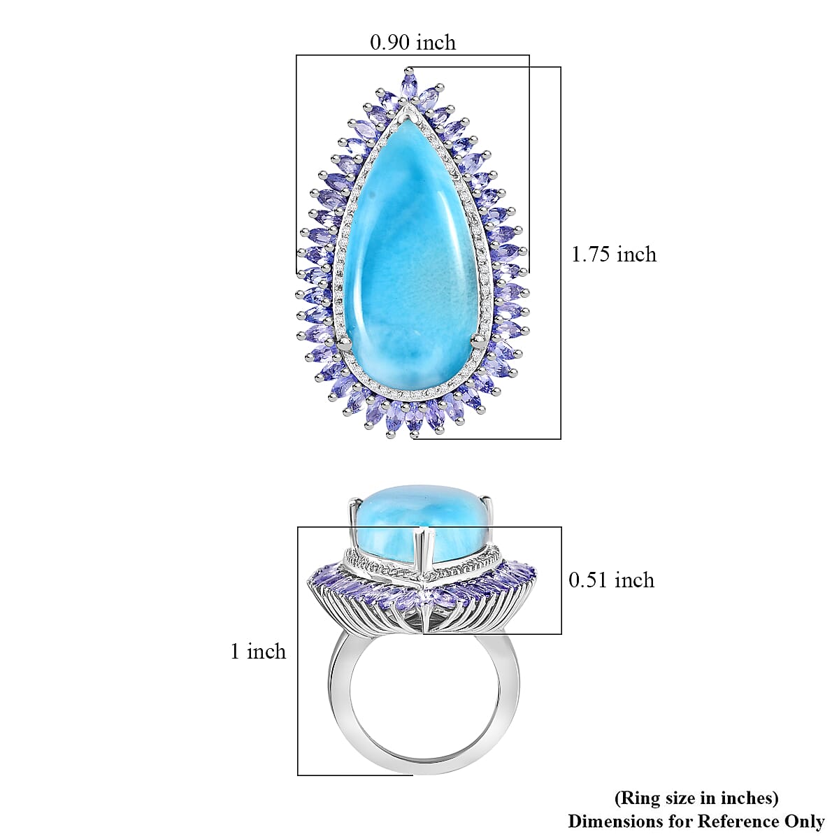 Larimar and Multi Gemstone Double Halo Ring in Platinum Over Sterling Silver (Size 10.0) 31.75 ctw