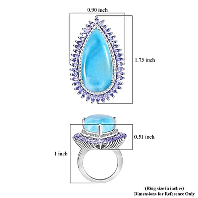 Larimar and Multi Gemstone Double Halo Ring in Platinum Over Sterling Silver (Size 10.0) 31.75 ctw