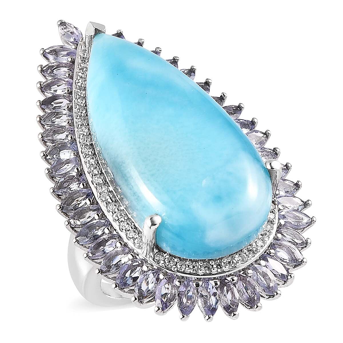 Larimar and Multi Gemstone Double Halo Ring in Platinum Over Sterling Silver (Size 8.0) 31.75 ctw image number 0