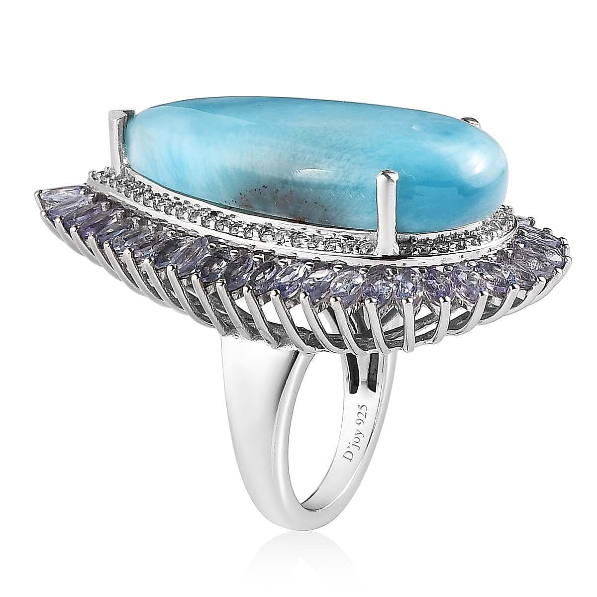Larimar and Multi Gemstone Double Halo Ring in Platinum Over Sterling Silver (Size 8.0) 31.75 ctw image number 3