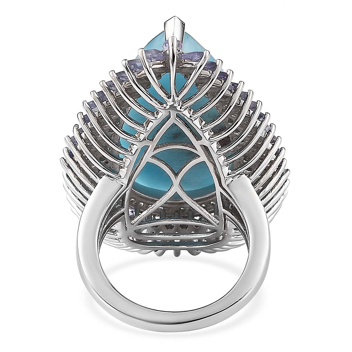 Larimar and Multi Gemstone Double Halo Ring in Platinum Over Sterling Silver (Size 8.0) 31.75 ctw image number 4