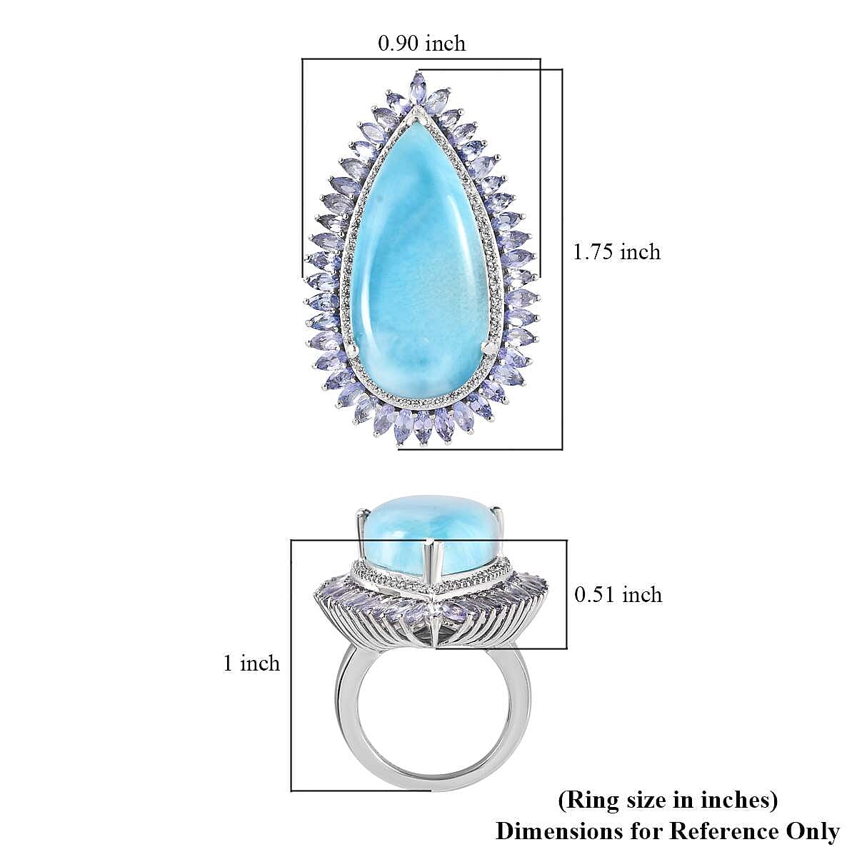 Larimar and Multi Gemstone Double Halo Ring in Platinum Over Sterling Silver (Size 8.0) 31.75 ctw image number 5