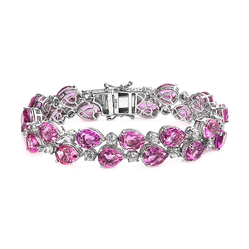 Premium Radiant Orchid Quartz (Triplet) and White Zircon Bracelet in Platinum Over Sterling Silver (6.50 In) 34.00 ctw
