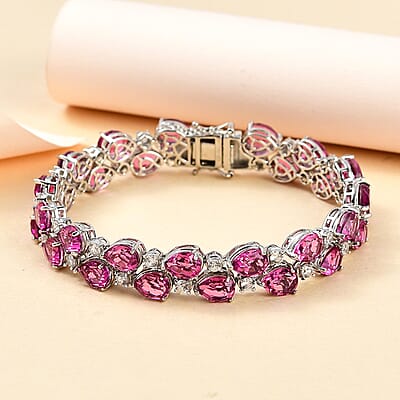 Premium Radiant Orchid Quartz (Triplet) and White Zircon Bracelet in Platinum Over Sterling Silver (6.50 In) 34.00 ctw
