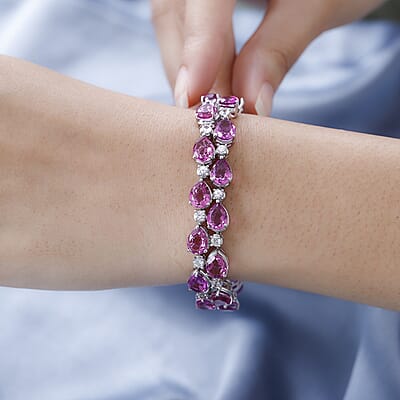 Premium Radiant Orchid Quartz (Triplet) and White Zircon Bracelet in Platinum Over Sterling Silver (6.50 In) 34.00 ctw