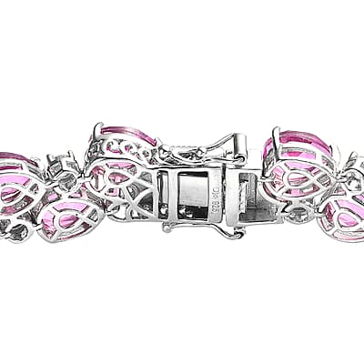 Premium Radiant Orchid Quartz (Triplet) and White Zircon Bracelet in Platinum Over Sterling Silver (6.50 In) 34.00 ctw