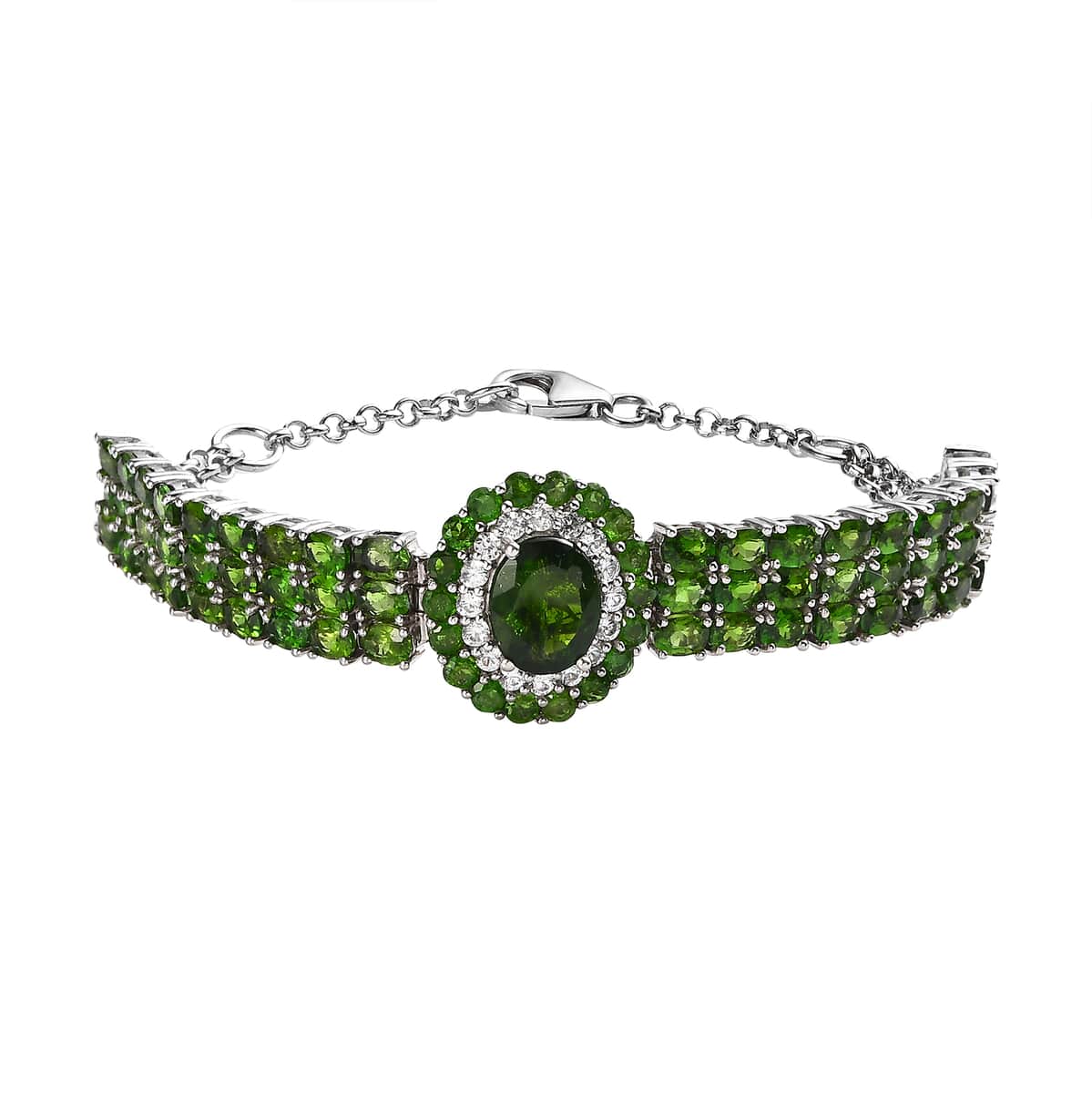 Chrome Diopside and White Zircon Bracelet in Platinum Over Sterling Silver (7.25 In) 14.60 ctw image number 0