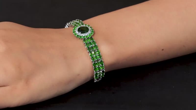 Chrome Diopside and White Zircon Bracelet in Platinum Over Sterling Silver (7.25 In) 14.60 ctw