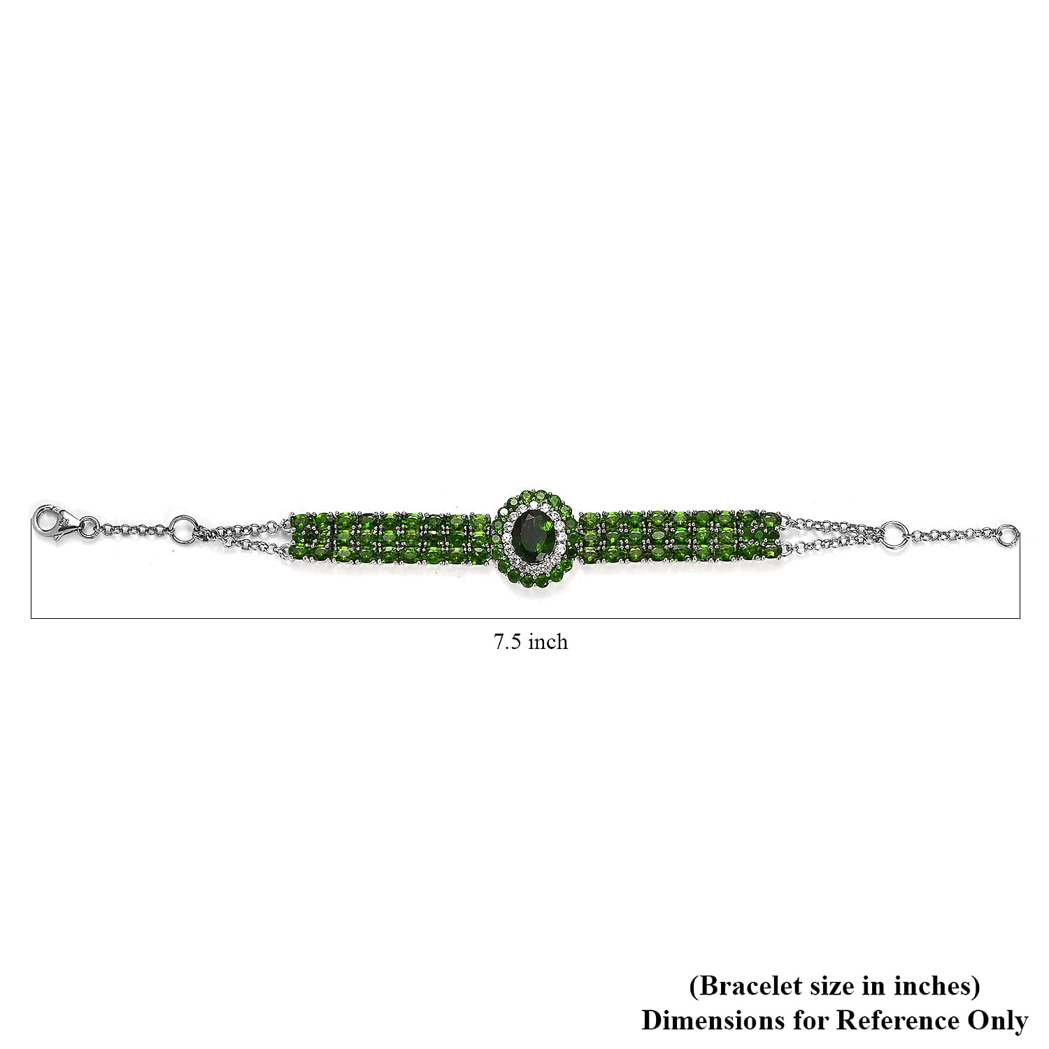 Chrome Diopside and White Zircon Bracelet in Platinum Over Sterling Silver (7.25 In) 14.60 ctw