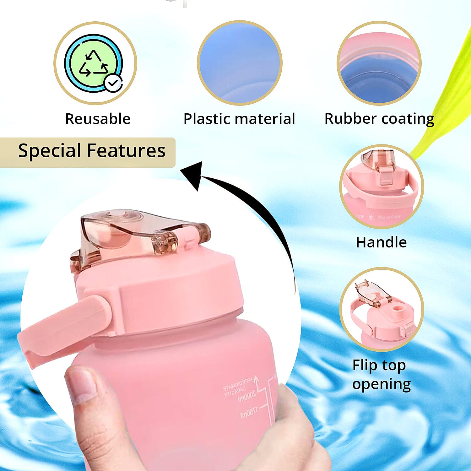 Plastic Sport Water Bottle with Portable Handle 2 Color Rubber Coating 64oz