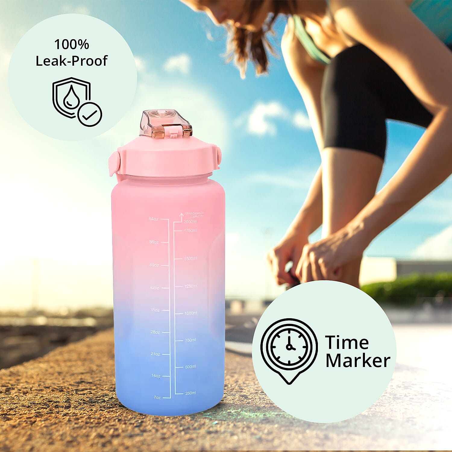 Plastic Sport Water Bottle with Portable Handle 2 Color Rubber Coating 64oz