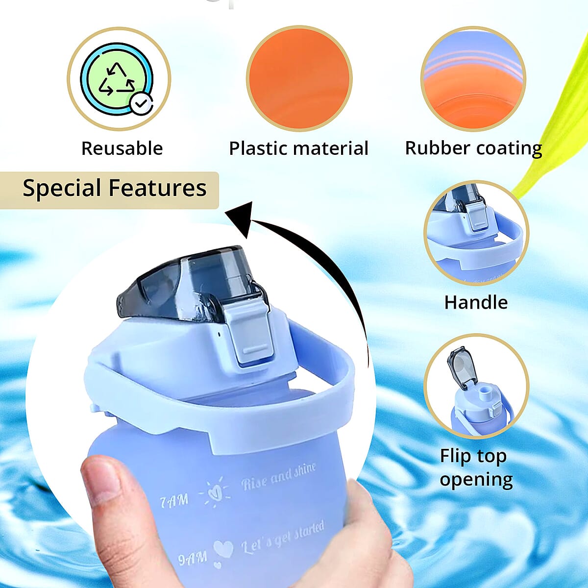 Plastic Sport Water Bottle with Portable Handle 2 Color Rubber Coating 64oz image number 1