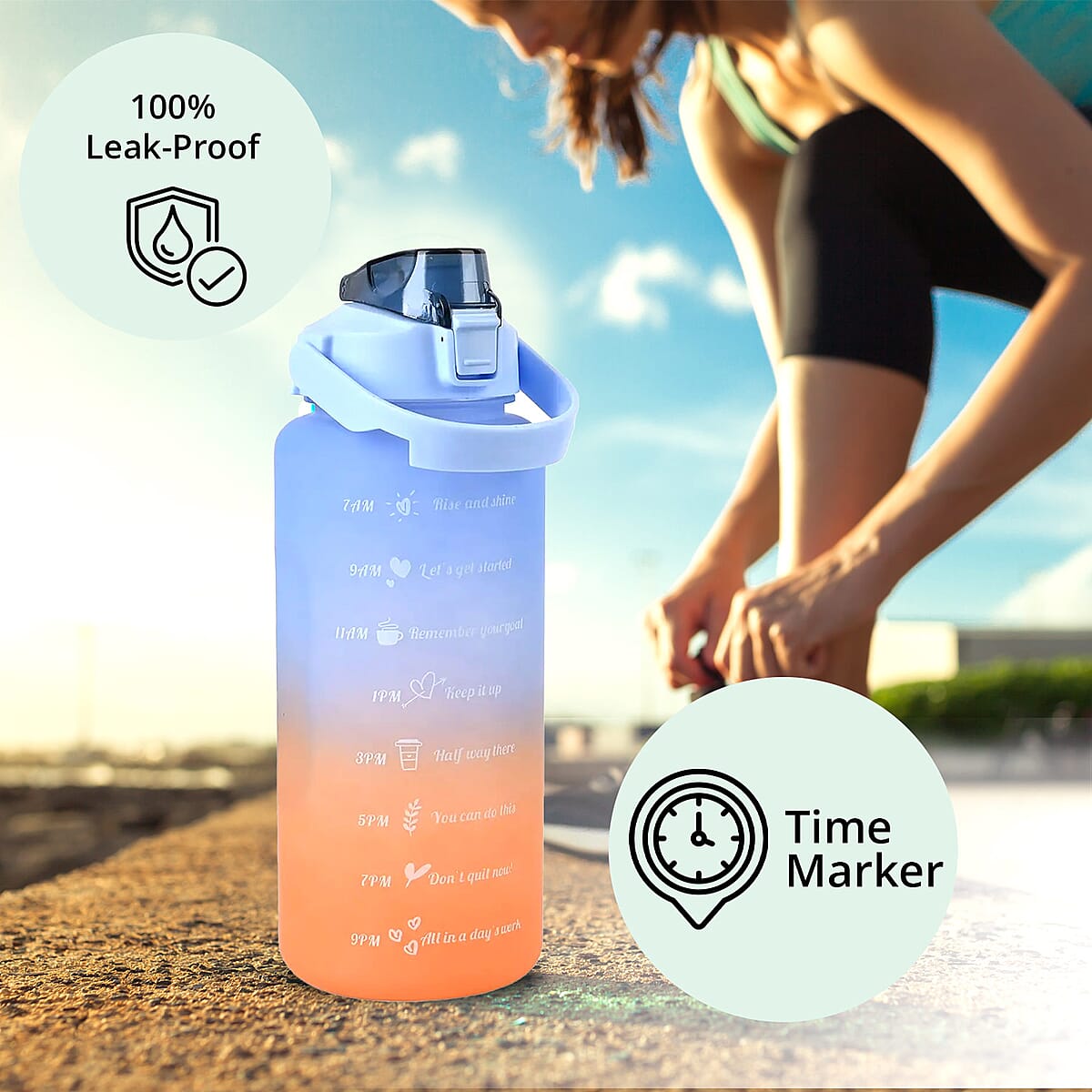 Plastic Sport Water Bottle with Portable Handle 2 Color Rubber Coating 64oz image number 2