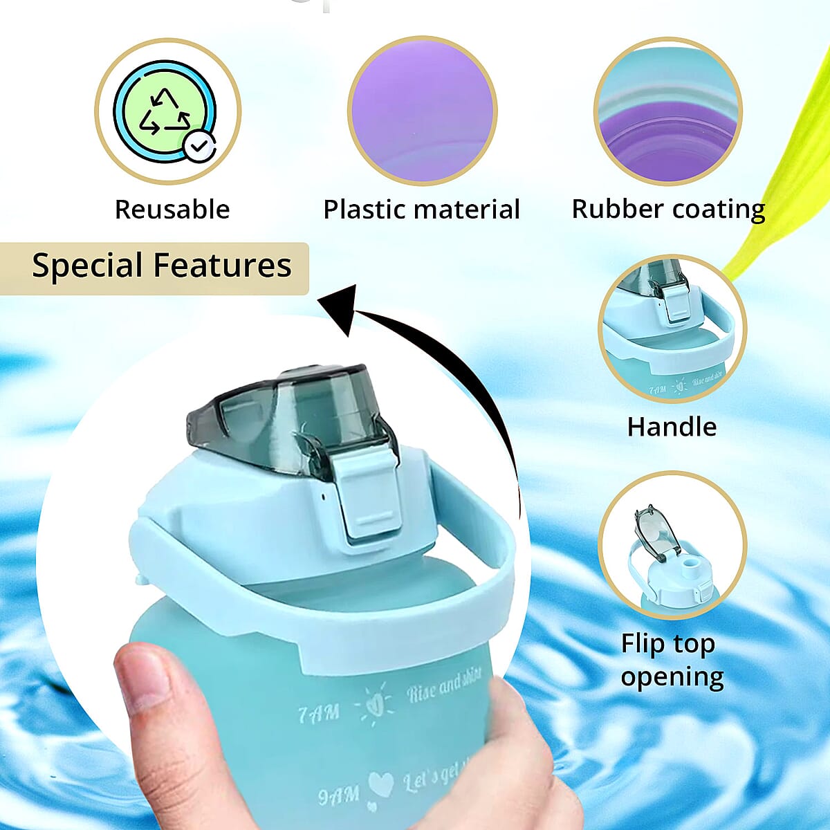 Plastic Sport Water Bottle with Portable Handle 2 Color Rubber Coating 64oz image number 1