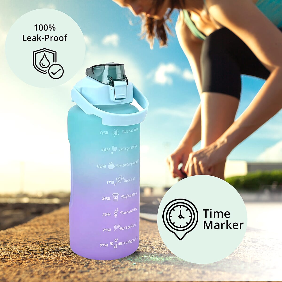 Plastic Sport Water Bottle with Portable Handle 2 Color Rubber Coating 64oz image number 2