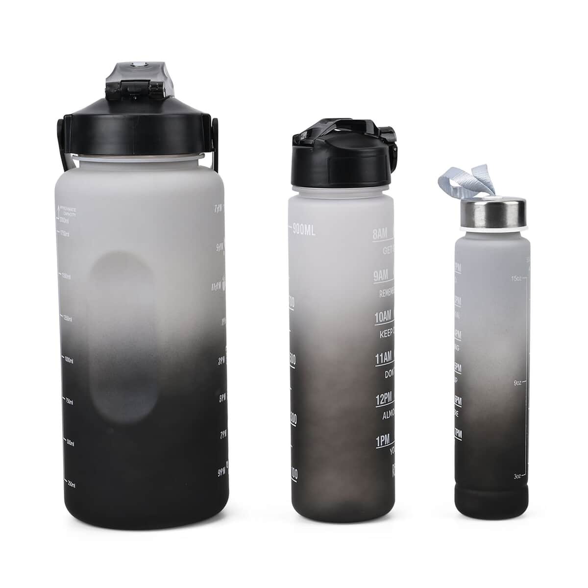 Set of 3 Plastic Sport Bottles Black Color Rubber Coating 64oz, 32oz & 15oz image number 3