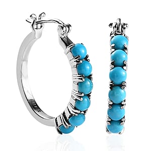 Premium Sleeping Beauty Turquoise Hoop Earrings in Stainless Steel 3.65 ctw