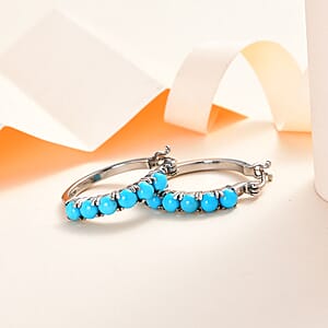 Premium Sleeping Beauty Turquoise Hoop Earrings in Stainless Steel 3.65 ctw