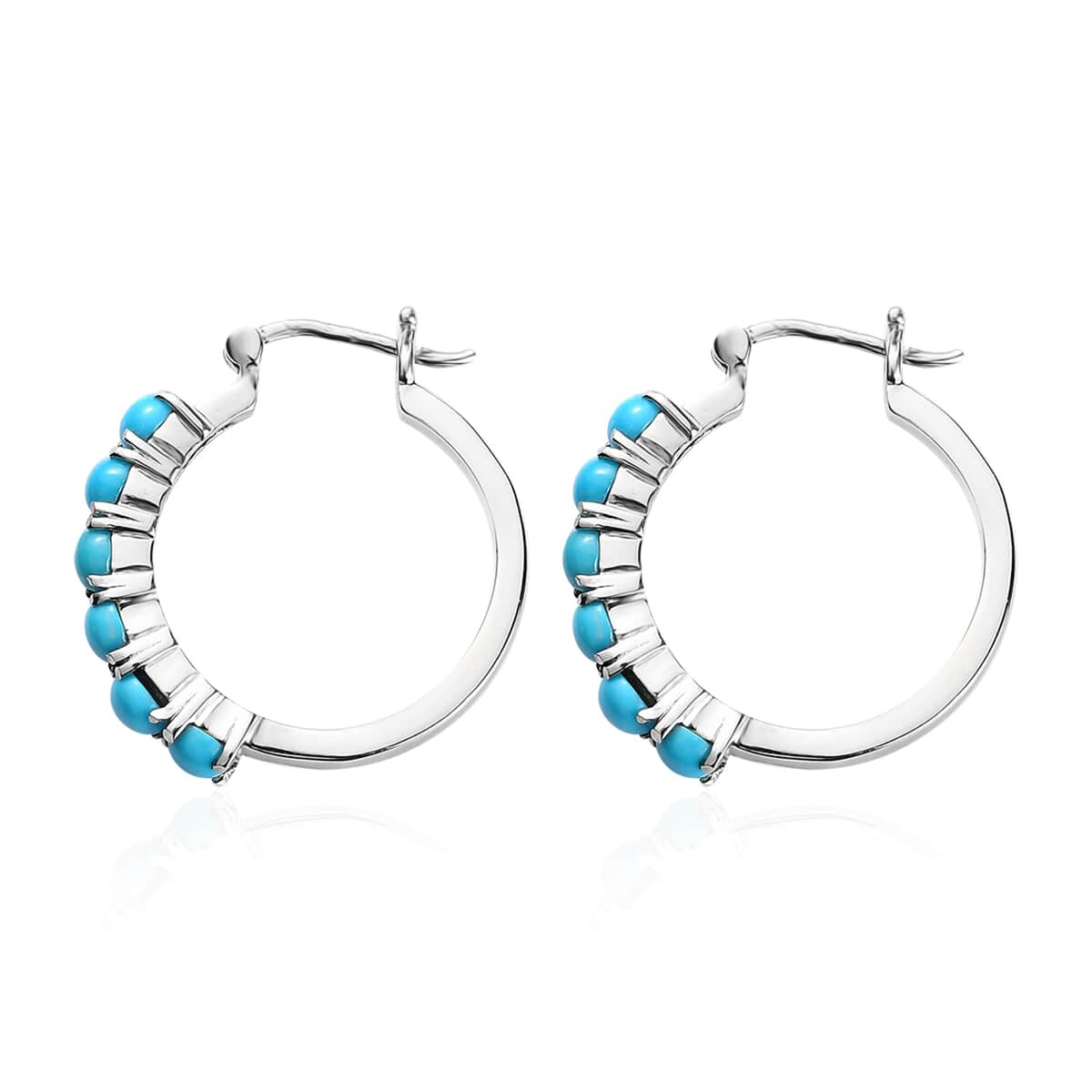 Premium Sleeping Beauty Turquoise Hoop Earrings in Stainless Steel 3.65 ctw image number 3