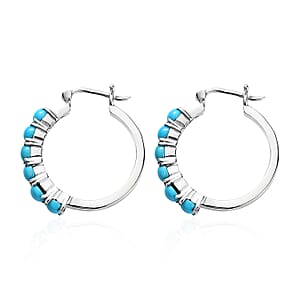 Premium Sleeping Beauty Turquoise Hoop Earrings in Stainless Steel 3.65 ctw