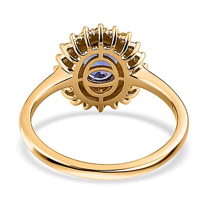 Luxoro 14K Yellow Gold AAA Tanzanite, I3 Natural Yellow and White Diamond Floral Ring (Size 7.0) 1.40 ctw