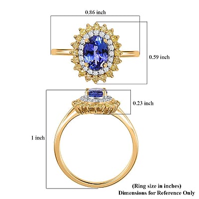 Luxoro 14K Yellow Gold AAA Tanzanite, I3 Natural Yellow and White Diamond Floral Ring (Size 7.0) 1.40 ctw