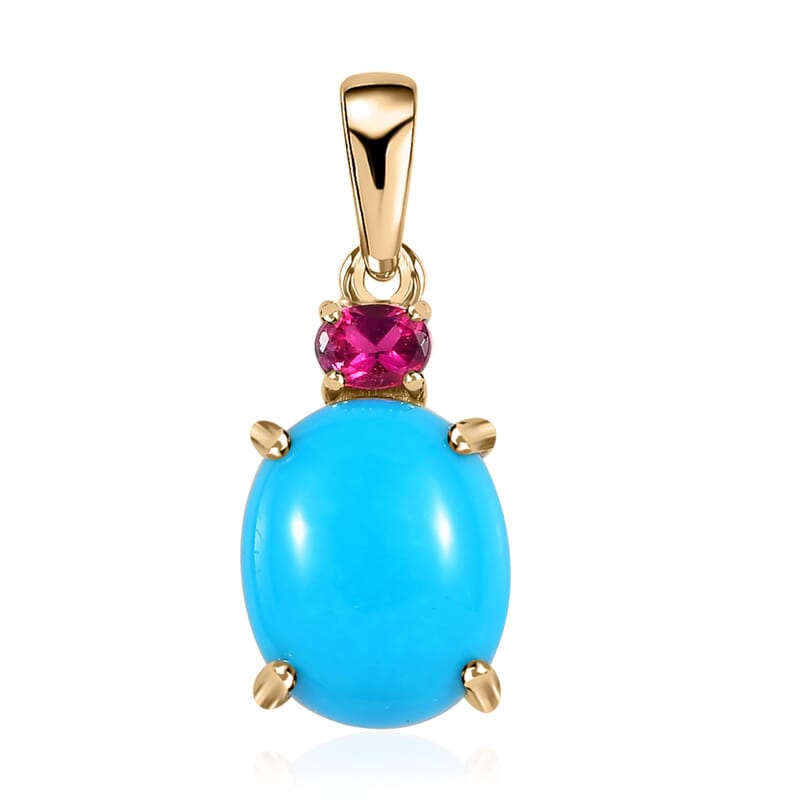 Luxoro 10K Yellow Gold AAA Sleeping Beauty Turquoise and Ouro Fino Rubellite Pendant 3.40 ctw