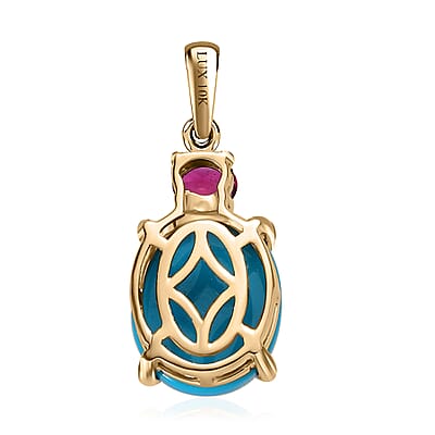 Luxoro 10K Yellow Gold AAA Sleeping Beauty Turquoise and Ouro Fino Rubellite Pendant 3.40 ctw