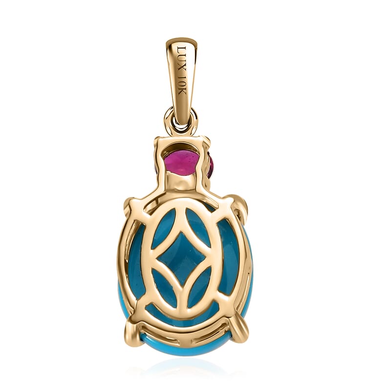 Luxoro 10K Yellow Gold AAA Sleeping Beauty Turquoise and Ouro Fino Rubellite Pendant 3.40 ctw