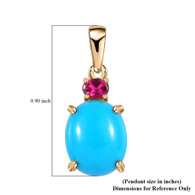 Luxoro 10K Yellow Gold AAA Sleeping Beauty Turquoise and Ouro Fino Rubellite Pendant 3.40 ctw