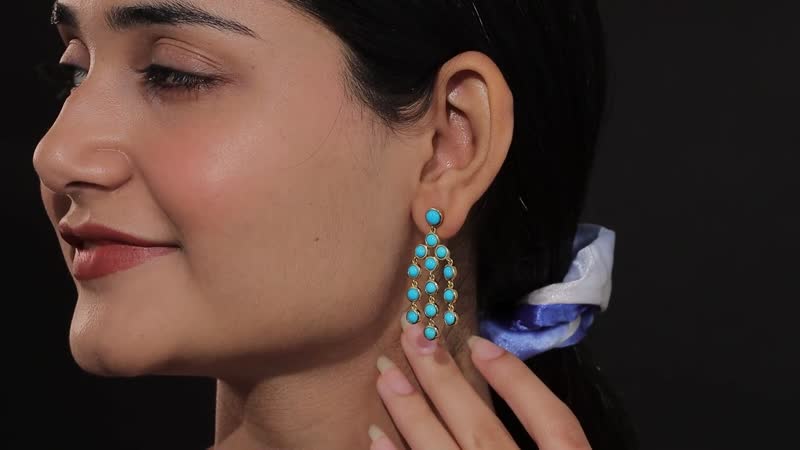 Premium Sleeping Beauty Turquoise Chandelier Earrings,  Vermeil Yellow Gold Over Sterling Silver Ring, Turquoise Dangle Earrings, Turquoise Jewelry For Her 8.50 ctw