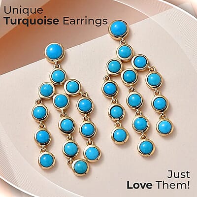 Premium Sleeping Beauty Turquoise Chandelier Earrings,  Vermeil Yellow Gold Over Sterling Silver Ring, Turquoise Dangle Earrings, Turquoise Jewelry For Her 8.50 ctw